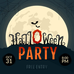 Halloween party invitations. Halloween lettering text on the moonlight background. Vector illustration