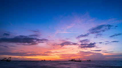 Fototapeta na wymiar Sunset sky with tiny clouds nature background.
