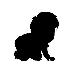 Baby crawling. Black vector graphic illustration  isolated on white background. 