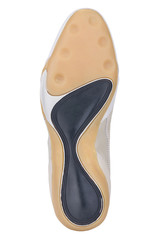 Sole of sport tracking shoes snickers individual design close up isolated one