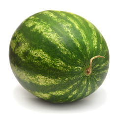 Whole watermelon isolated on white background. Top view, flat lay