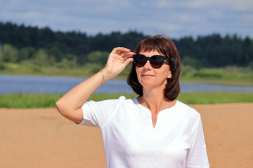 woman on the beach in summer