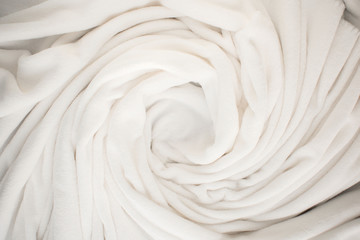White crumpled blanket, texture, top view