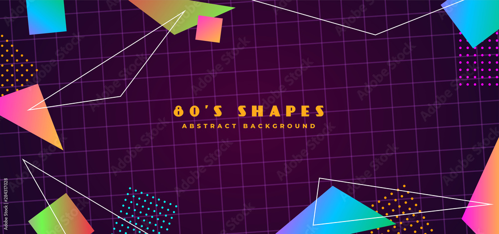 Poster simple futuristic retro 1980s style abstract cover banner design. 80s colorful gradient effect geome