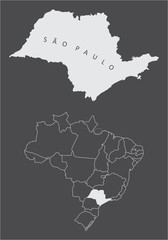Obraz premium Sao Paulo State silhouette and its location in Brazil map
