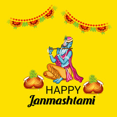 Vector illustration of a Background or Brochure for indian festival of Happy Janmashtami Celebration.