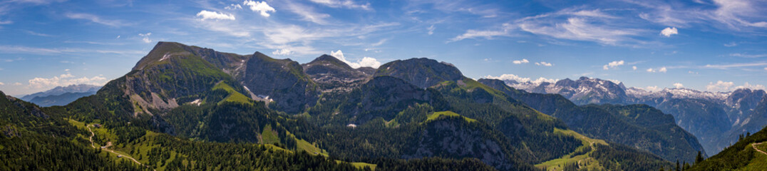 High resolution stitched panorama of a beautiful alpine view at the famous Jenner summit near Berchtesgaden, Bavaria, Germany