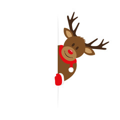 cute reindeer with looks around the corner funny christmas design vector illustration EPS10