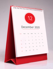 Simple desk calendar 2020 - December