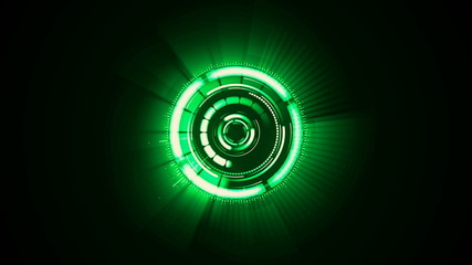 Abstract futuristic motion graphics circular clockwork mechanism assembles, rotates, turns on with glow. Digital isolated design background element. Technology mechanism activation concept 3D render