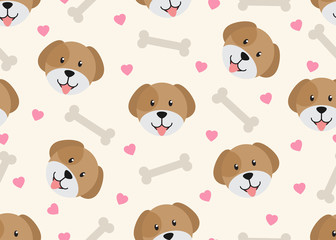 Seamless pattern of Cute face dog with bone background 