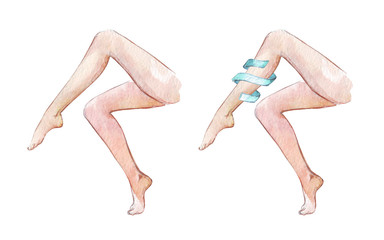 woman leg wrapped with a silk ribbon