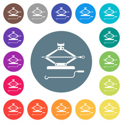 Car jack with crank flat white icons on round color backgrounds