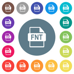 FNT file format flat white icons on round color backgrounds