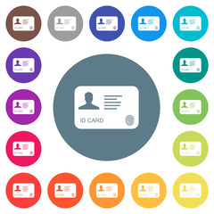 ID card with fingerprint flat white icons on round color backgrounds