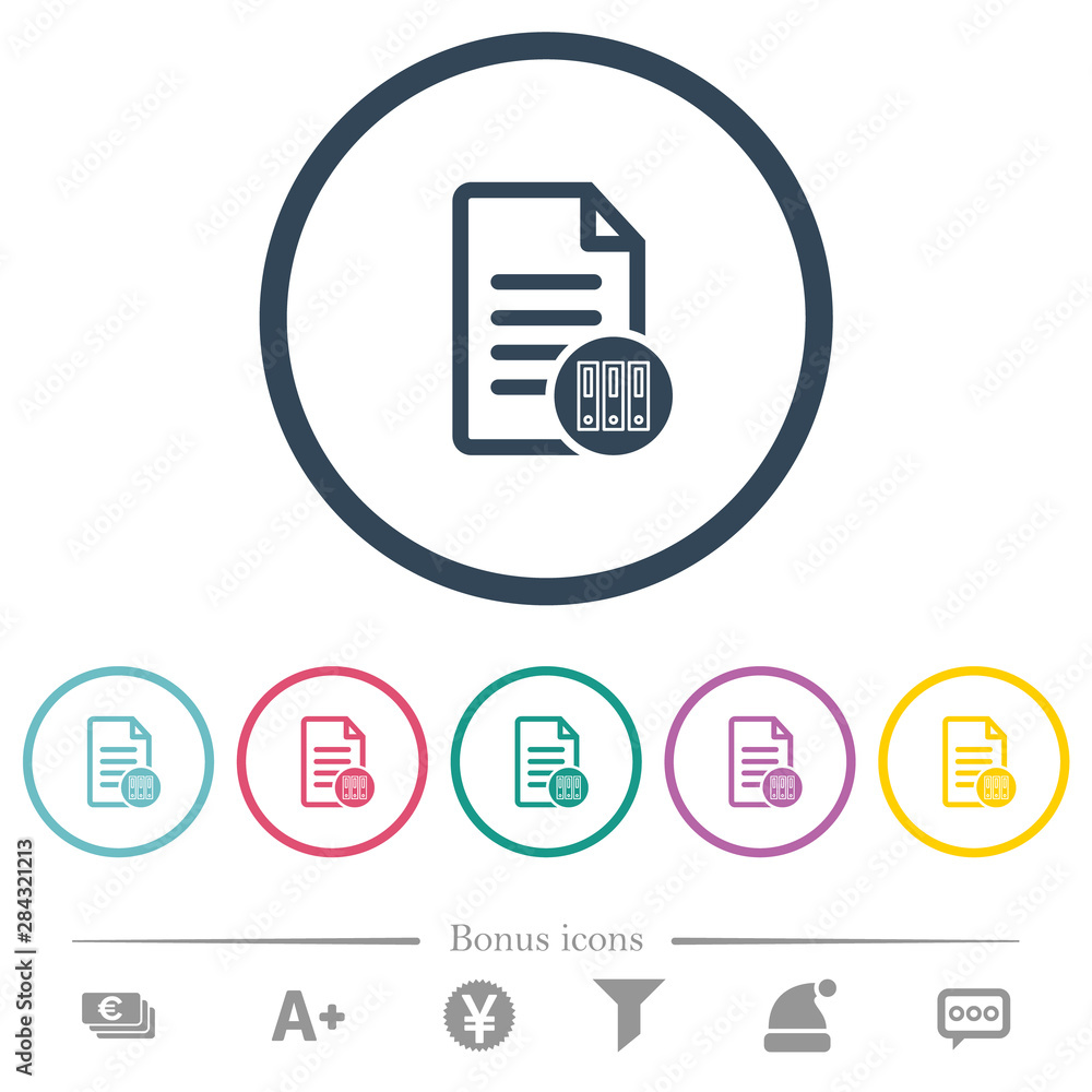 Poster archive document flat color icons in round outlines