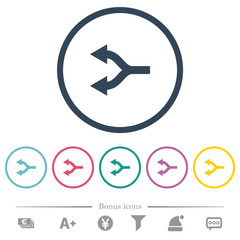 Split arrows left flat color icons in round outlines
