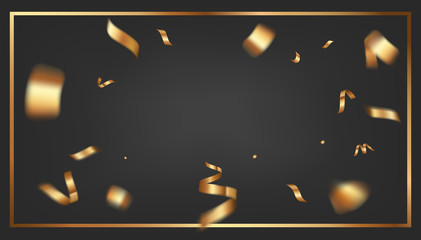 Luxury black background design with golden ribbon decoration