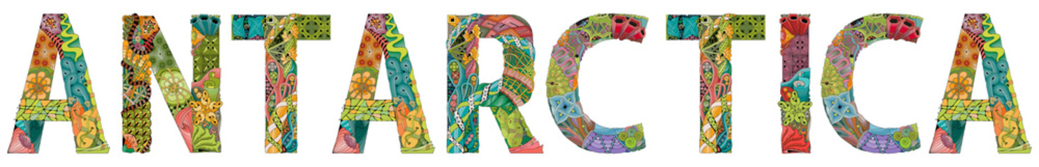 Word Antarctica. Vector zentangle object for decoration © Andreichenko