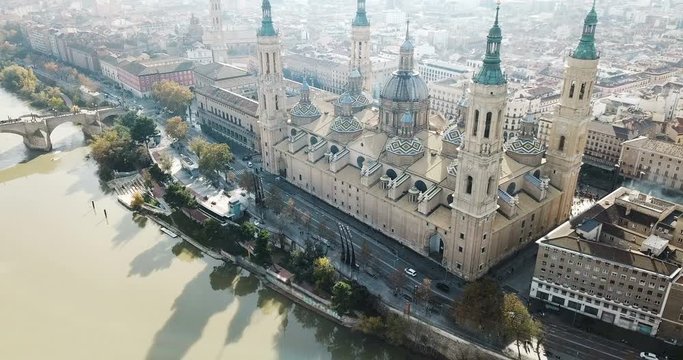 Aerial view of Saragossa with Cathedral Basilica of Our Lady, Spain