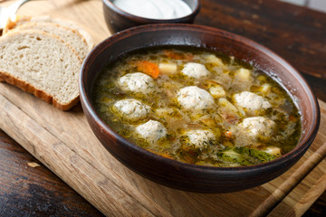 soup with meatballs in a plate