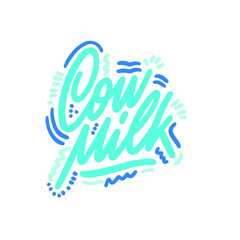 Isolated blue vector milk logo. Paint blot icon. Uppercase lettering modern design. Simple flat label. Healthy dairy natural products symbol. Cow milk vector illustration