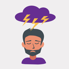 Anxiety, depression, stress concept, stressed man, vector illustration