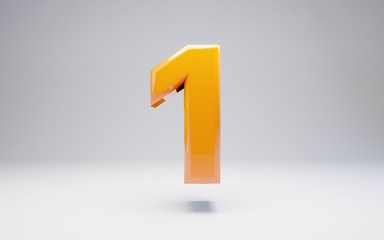 Number 1. 3D orange glossy number isolated on white background.