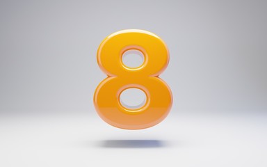 Number 8. 3D orange glossy number isolated on white background.