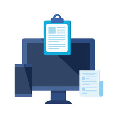 desktop computer with checklist isolated