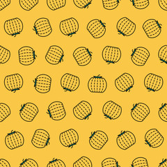 Seamless Pumpkin Pattern on Yellow Background