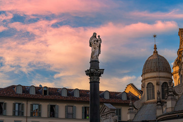 Fototapeta na wymiar Cathedral in Consolata Turin Italy Sunset 