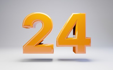 Fototapeta na wymiar Number 24. 3D orange glossy number isolated on white background.