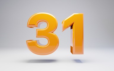 Obraz premium Number 31. 3D orange glossy number isolated on white background.