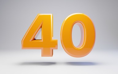 Fototapeta na wymiar Number 40. 3D orange glossy number isolated on white background.