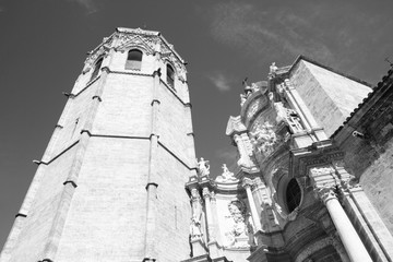 Spain - Valencia Cathedral. Black and white vintage style.