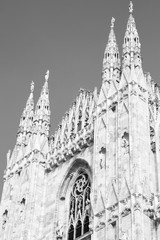 Naklejka premium Milan cathedral. Black and white photo.