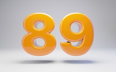 Number 89. 3D orange glossy number isolated on white background.