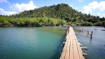 Cuba wooden footbridge of Baracoa Rio Miel. © Tupungato