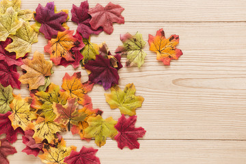Top view autumn leaves with copy space