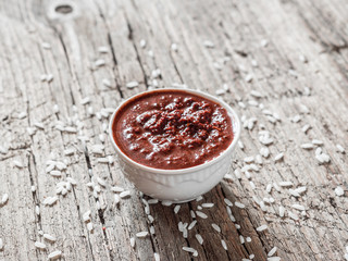 Gochujang. Traditional Korean soybean paste with sticky rice and fermented soybeans, dressed with red pepper in high concentration