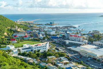 Close up view of the port on st.maarten during sunset
