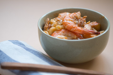 Fried Shrimp macaroni with tomato sauce
