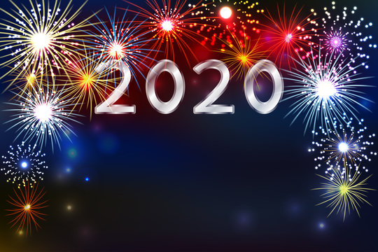 New Year 2020, fireworks background with space for text. illustration vector.	