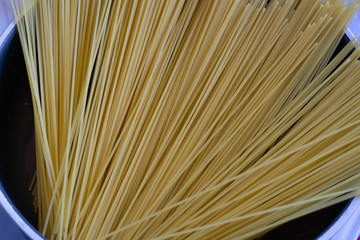 Uncooked Spaghetti Pasta in Cooking Pan
