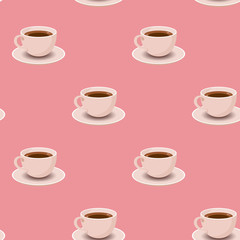 Seamless Pattern with White Tea or Coffee Cups on Pink