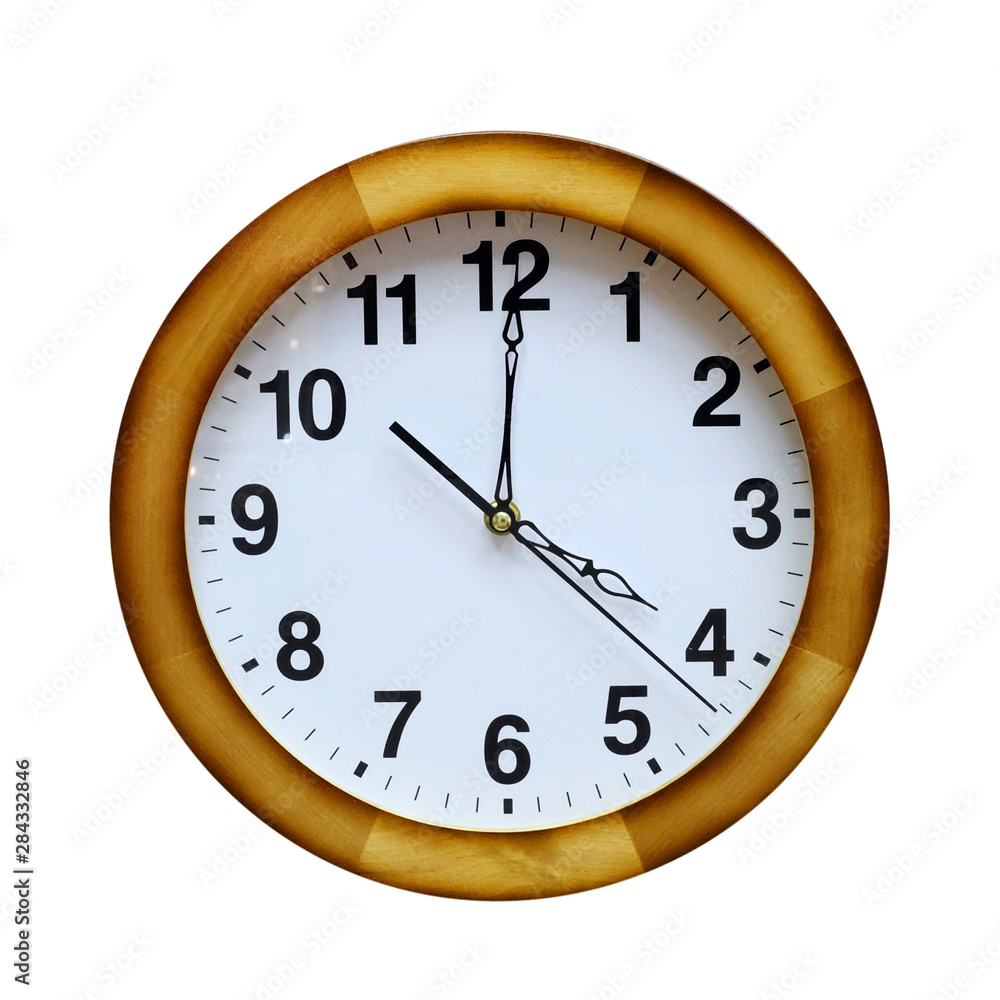 Poster clock with a rustic round frame isolated on white background