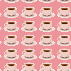 Seamless Pattern with White Tea or Coffee Cups on Pink