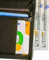 USA Dollars and wallet. USA Currencies and credit cards