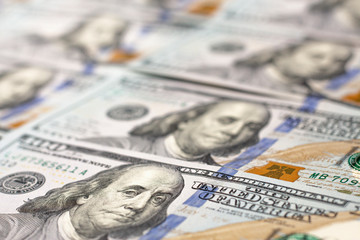 100 US dollar bills background. Money cash currency for economy news.